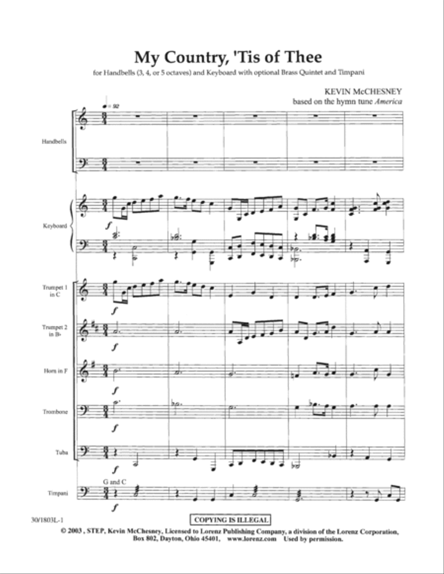 My Country 'Tis of Thee - Score and Parts for Brass and Timpani Horn scores gallery preview page 3