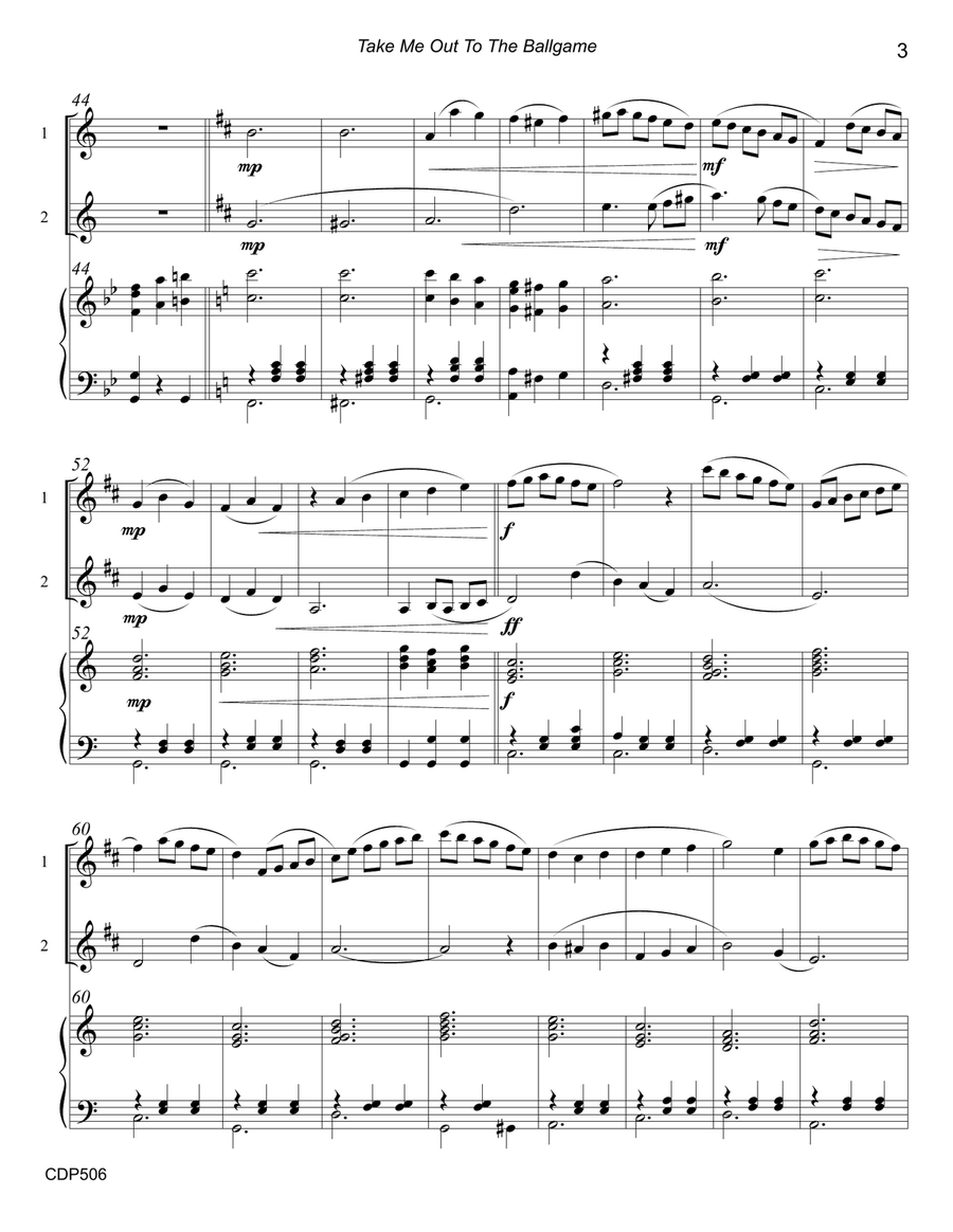 TAKE ME OUT TO THE BALL GAME - CLARINET DUET with Piano Accompaniment Clarinet Duet scores gallery preview page 3
