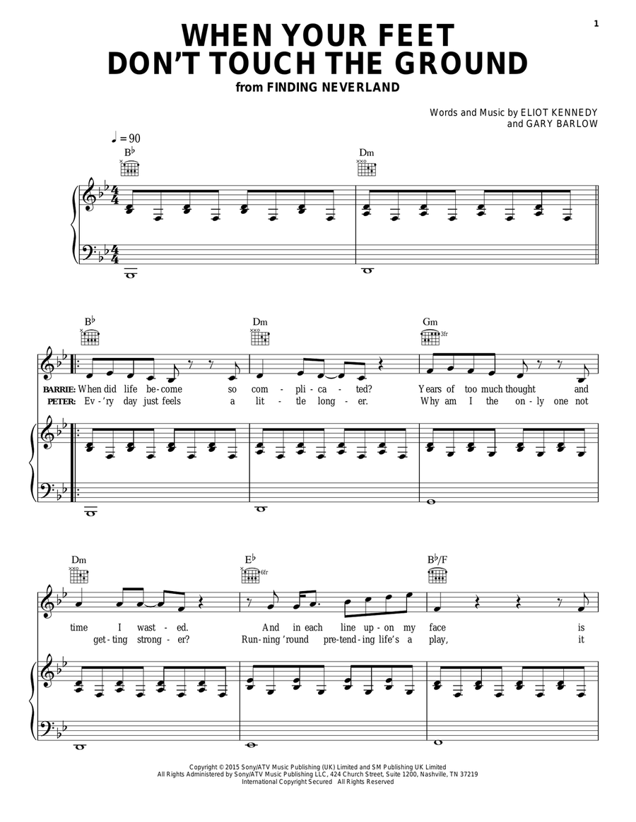 When Your Feet Don't Touch The Ground Piano, Vocal, Guitar scores gallery preview page 1