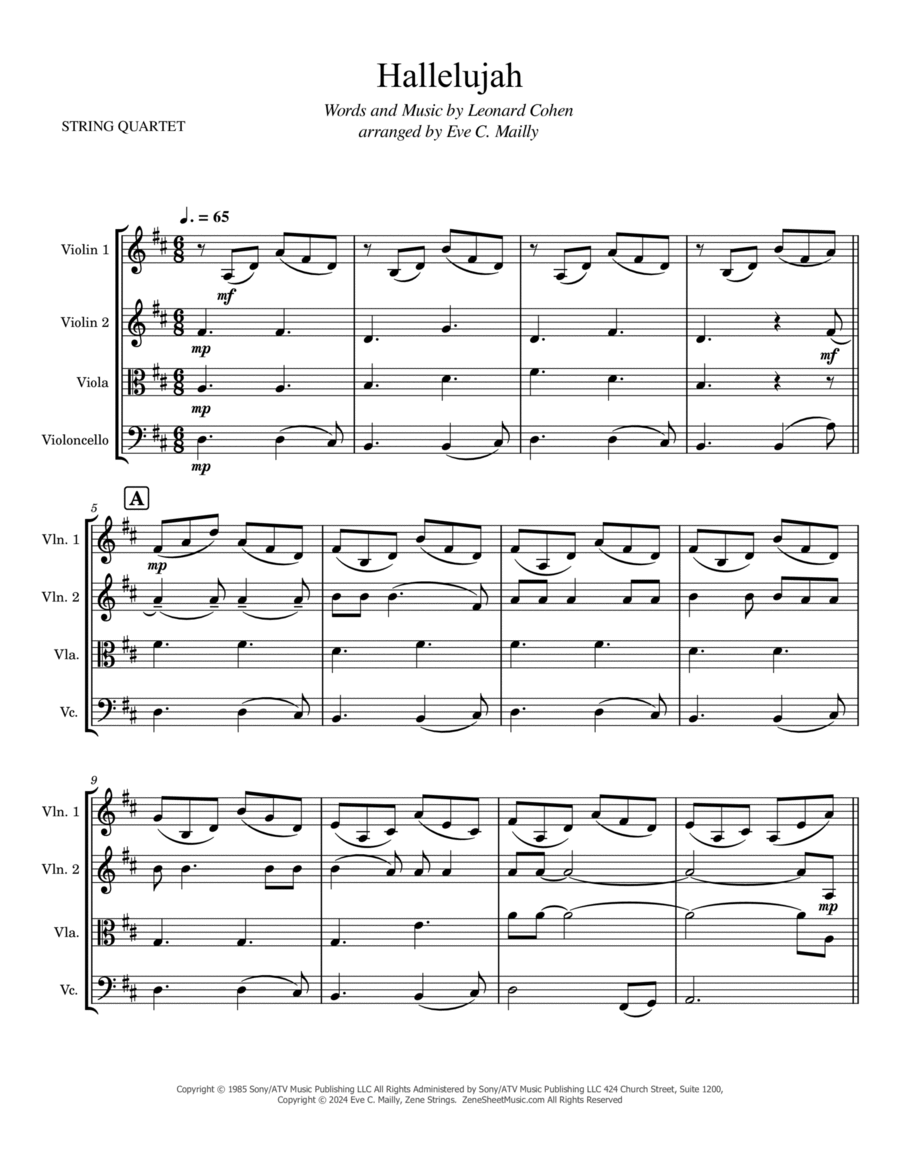 Hallelujah String Quartet scores gallery preview page 1