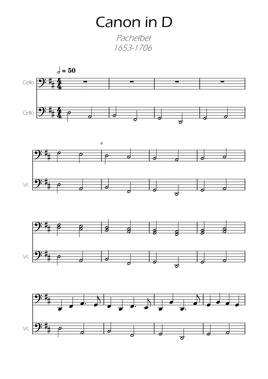 Canon in D Easy Cello Duet String Duet scores gallery preview page 1