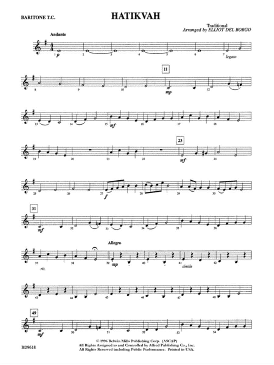 Hatikvah: Baritone T.C. Concert Band scores gallery preview page 1