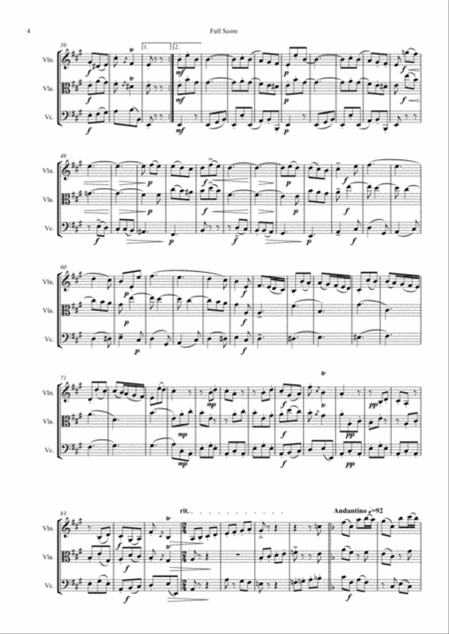Gallo: 3 movts. from 2 Trio Sonatas (Pulcinella Suite III.Scherzino) - string trio String Trio scores gallery preview page 4