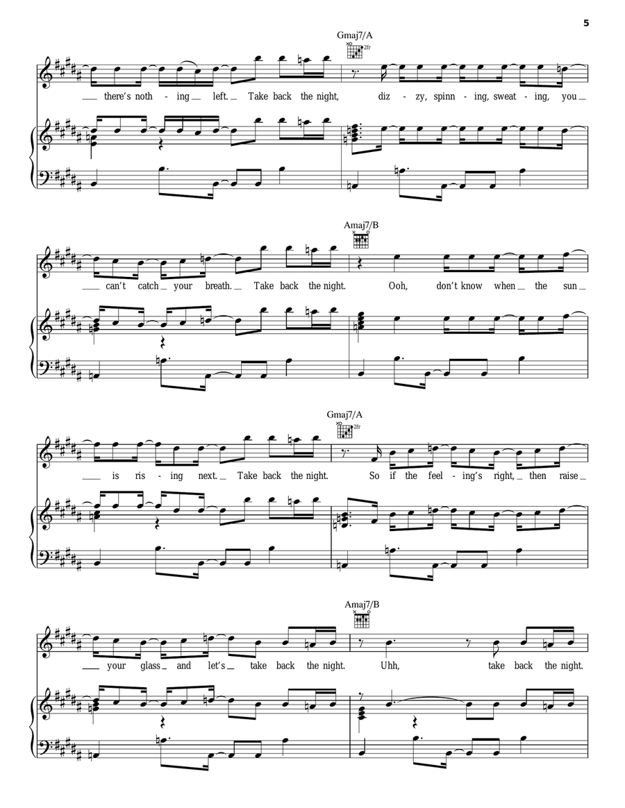 Take Back The Night Piano, Vocal, Guitar scores gallery preview page 5