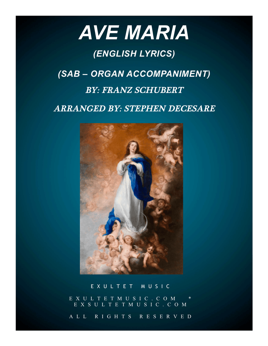 Ave Maria (for SAB- English Lyrics - Medium Key - Organ Accompaniment) 3-Part scores gallery preview page 1