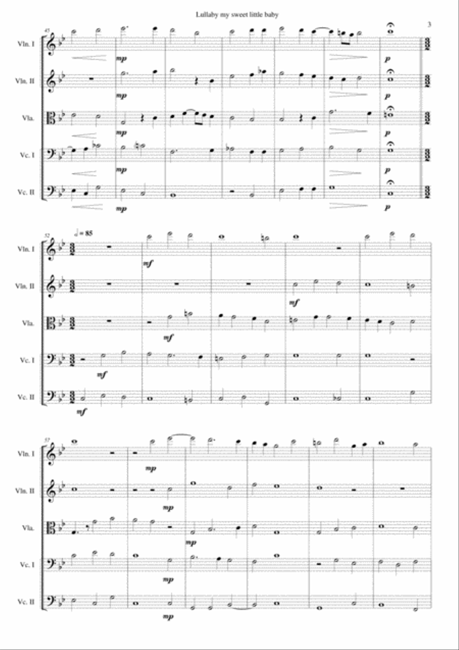Lullaby my sweet little baby for string quintet (2 violins, viola, 2 cellos) String Trio scores gallery preview page 3