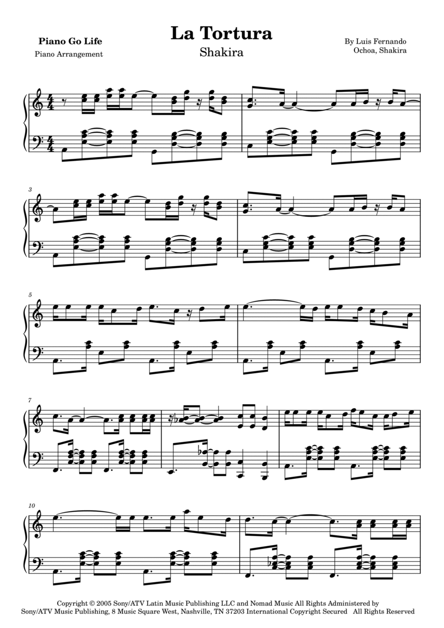 La Tortura La Tortura Piano Solo scores gallery preview page 1