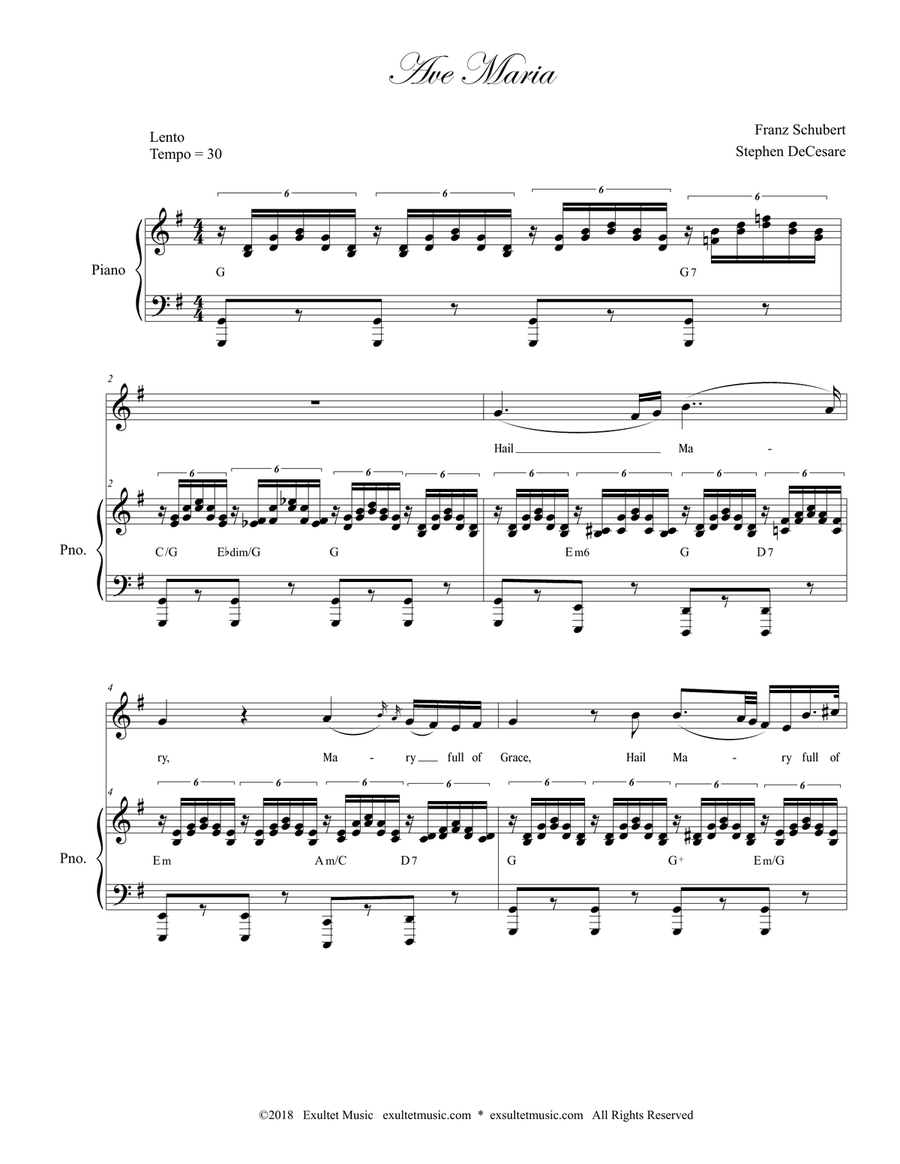 Ave Maria (English Lyrics - Low Key - Piano accompaniment) Piano, Vocal scores gallery preview page 2
