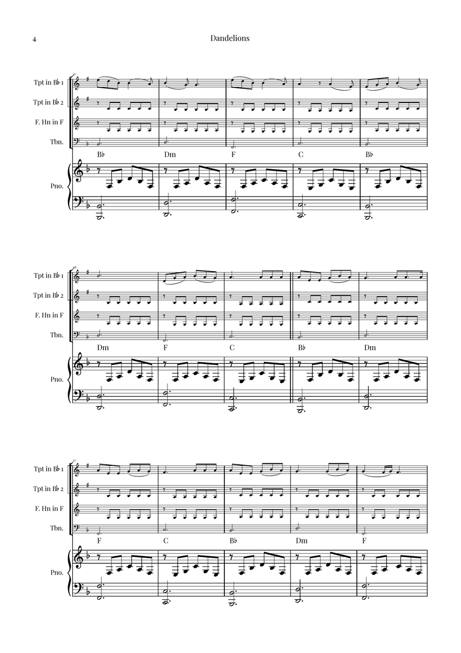Dandelions Brass Quartet scores gallery preview page 4