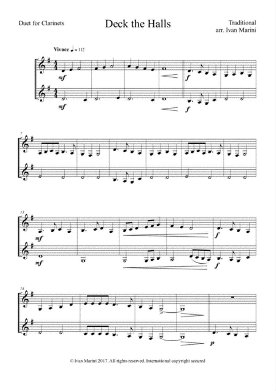 Deck the Halls - Easy Duet for Clarinets Clarinet Duet scores gallery preview page 2