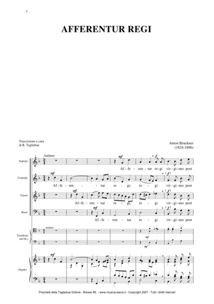 AFFERENTUR REGI - WAB 1 - BRUCKNER - SATB Choir, Tbn (ad lib.) and Organ image number null