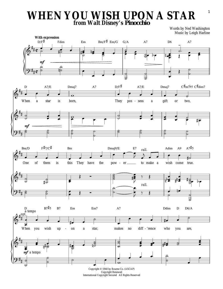 When You Wish Upon A Star (from Pinocchio) High Voice scores gallery preview page 1