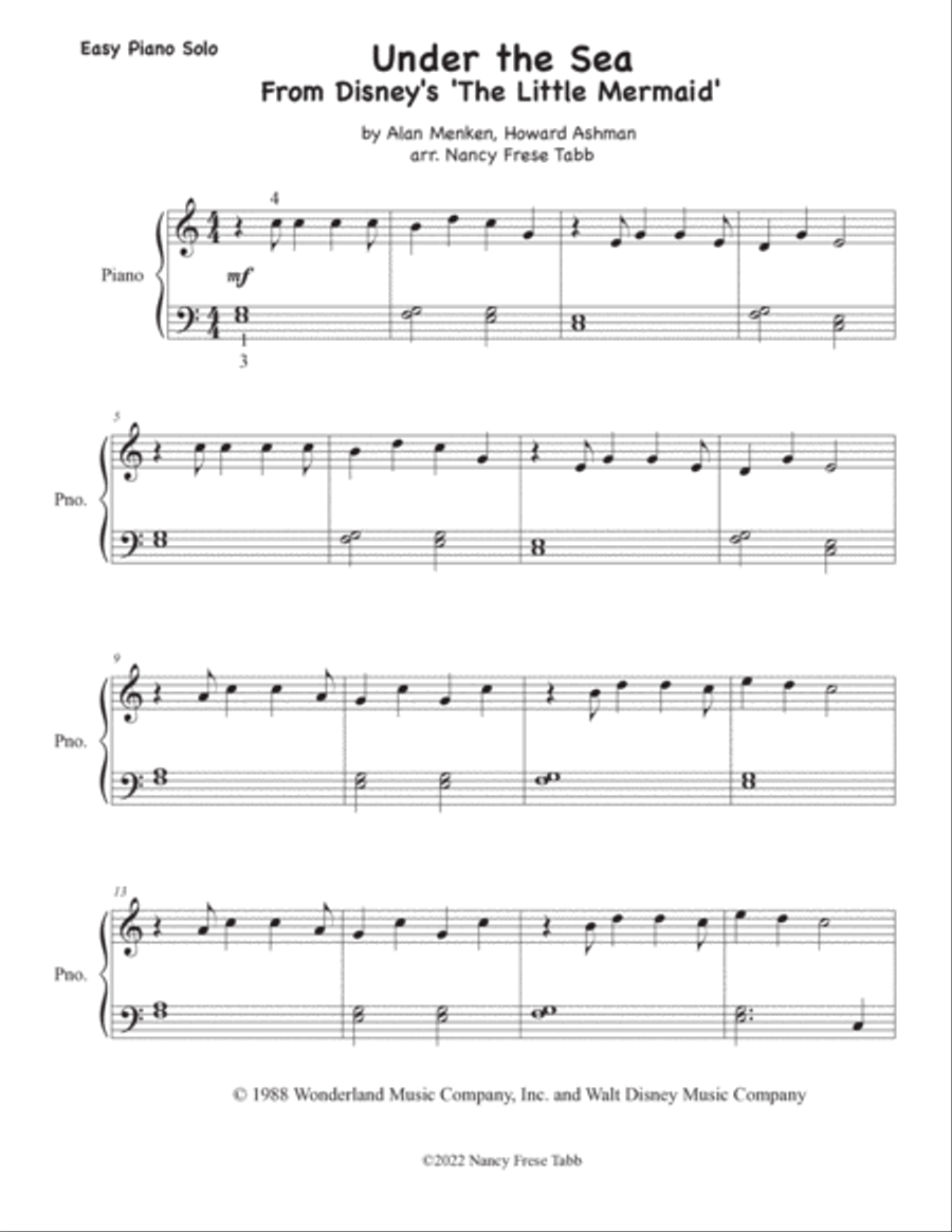 Under The Sea Easy Piano scores gallery preview page 2