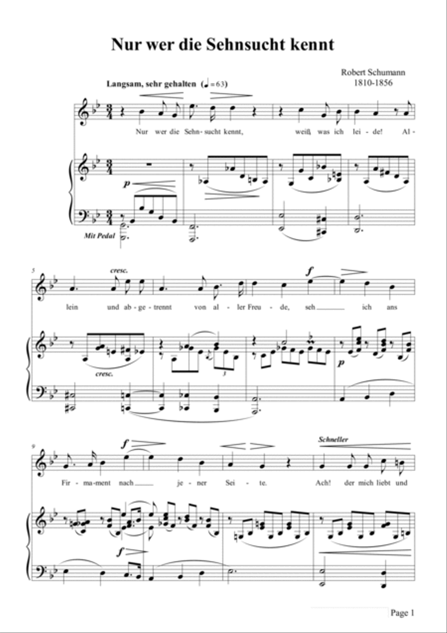 Schumann-Nur wer die Sehnsucht kennt,Op.98a No.3 in g minor Voice scores gallery preview page 2