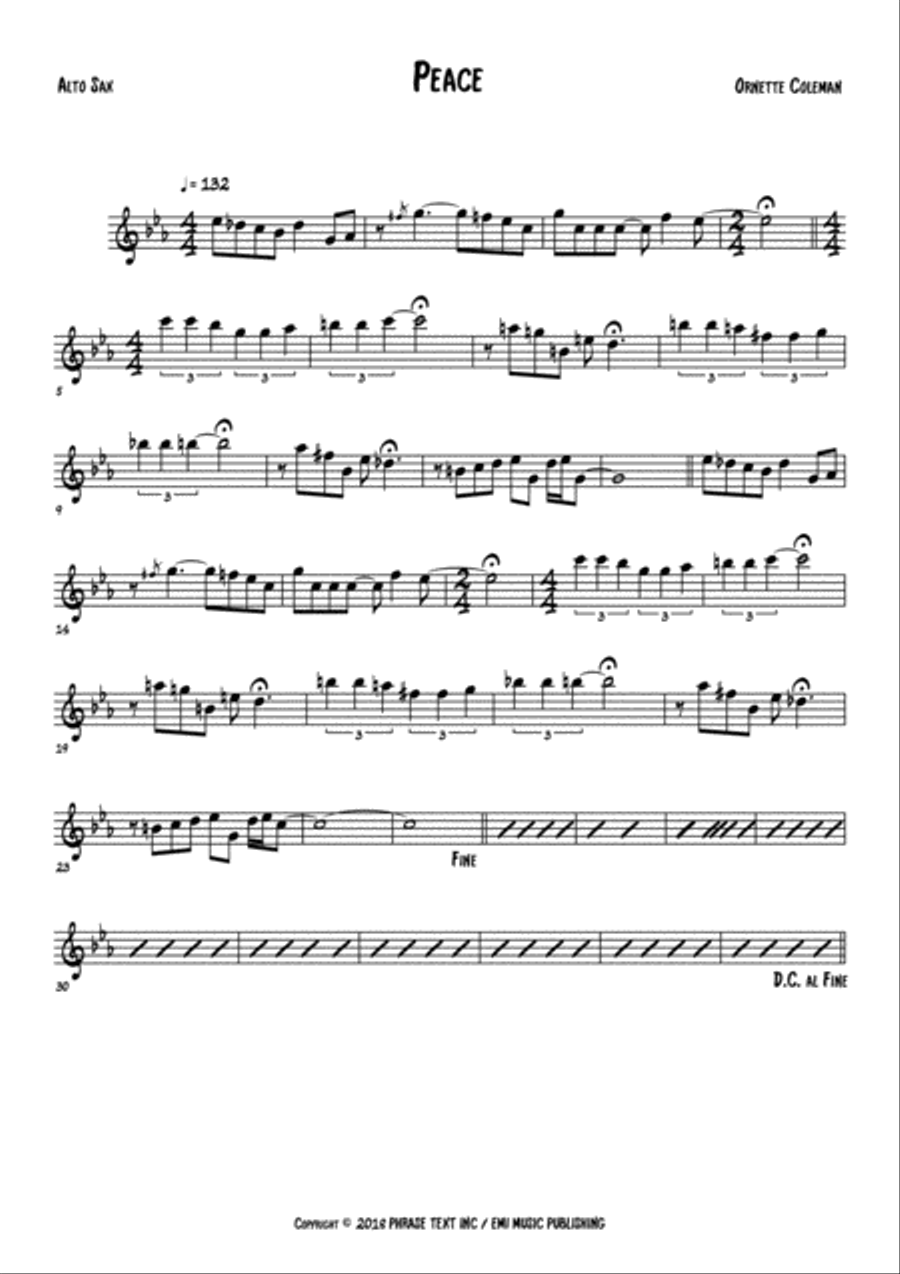 Peace Peace Alto Saxophone scores gallery preview page 1