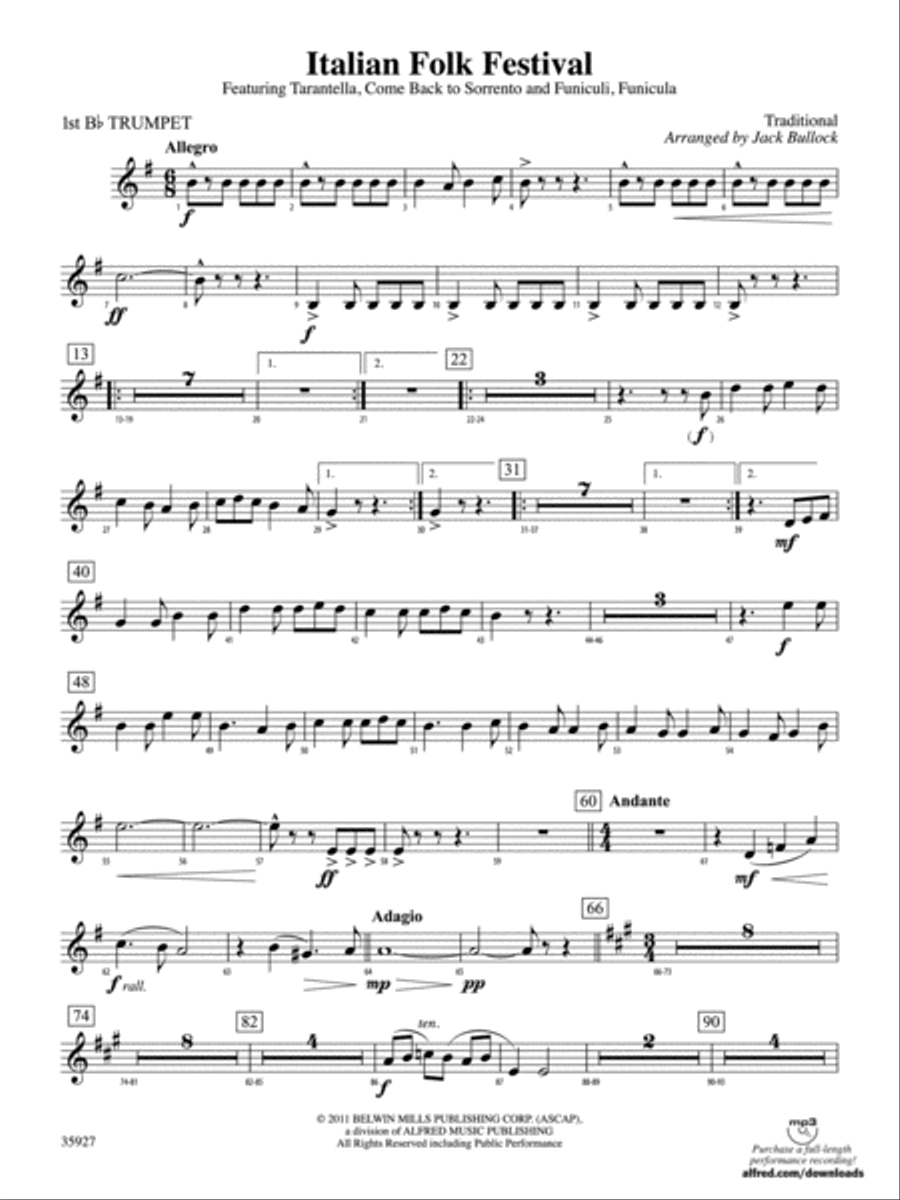 Italian Folk Festival: 1st B-flat Trumpet Full Orchestra scores gallery preview page 1