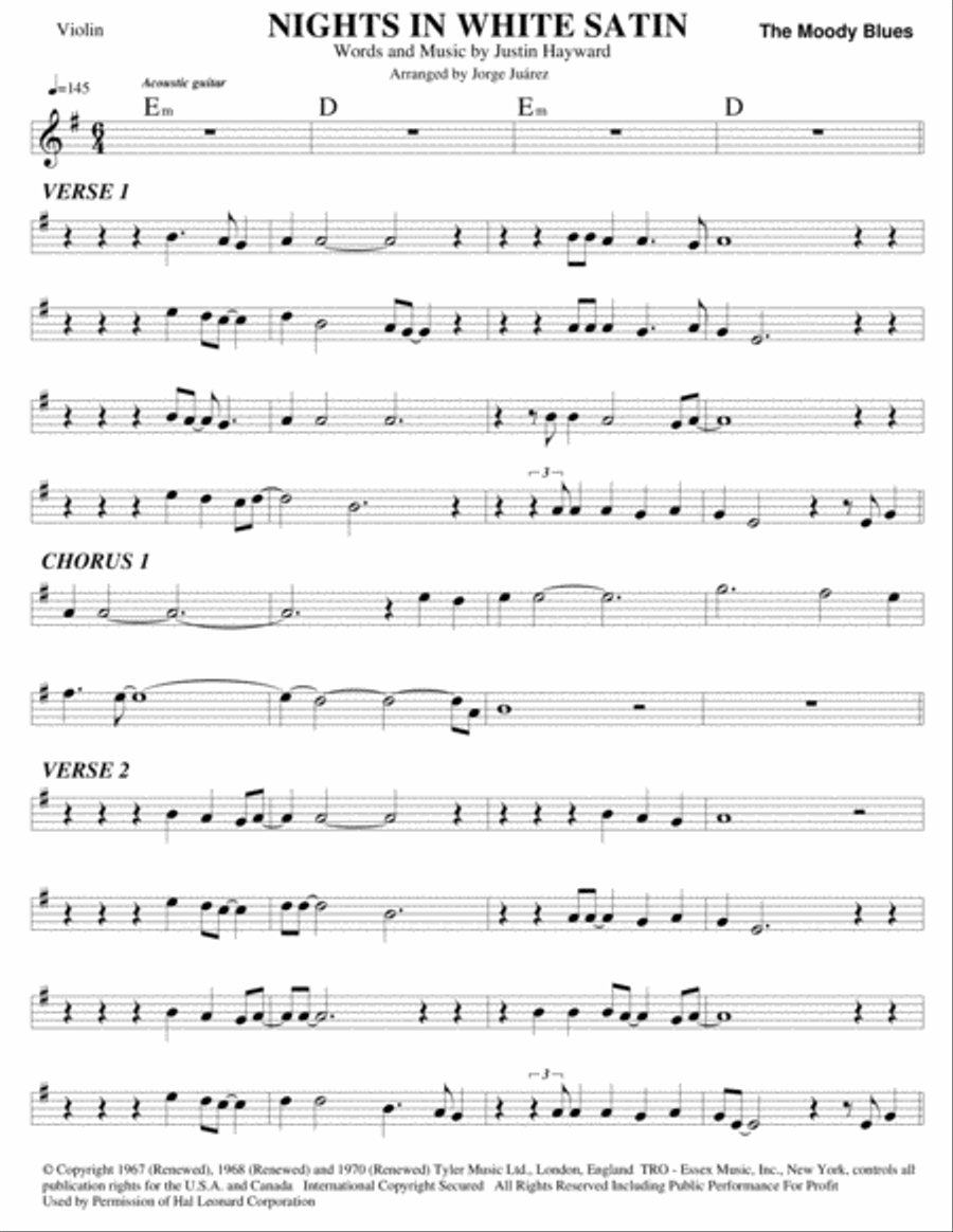 Nights In White Satin Violin Solo scores gallery preview page 1
