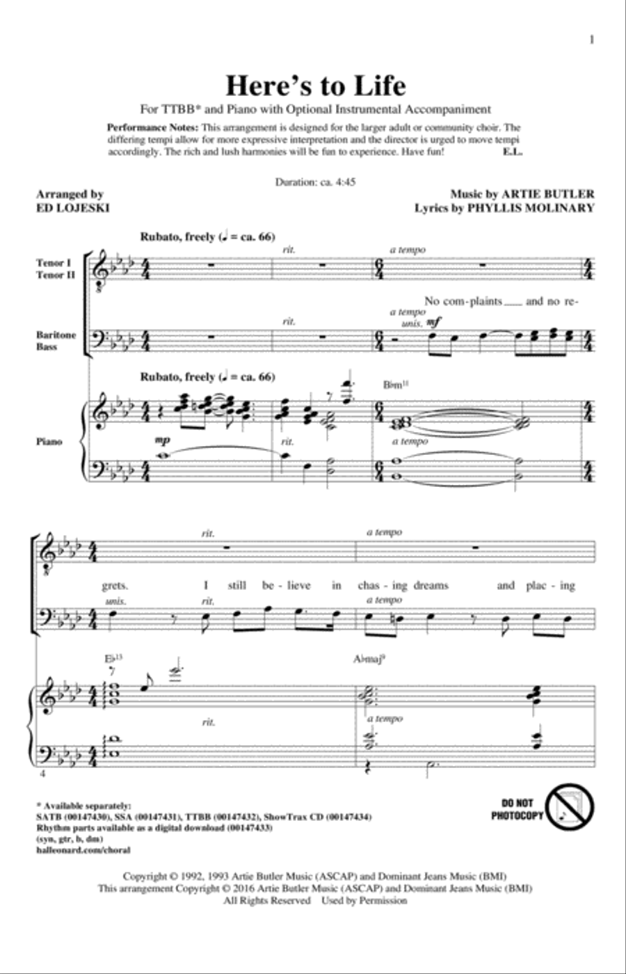 Here's To Life Here's To Life TTBB scores gallery preview page 1