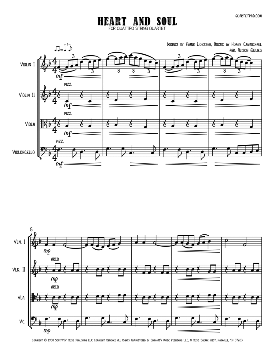 Heart And Soul String Quartet scores gallery preview page 1