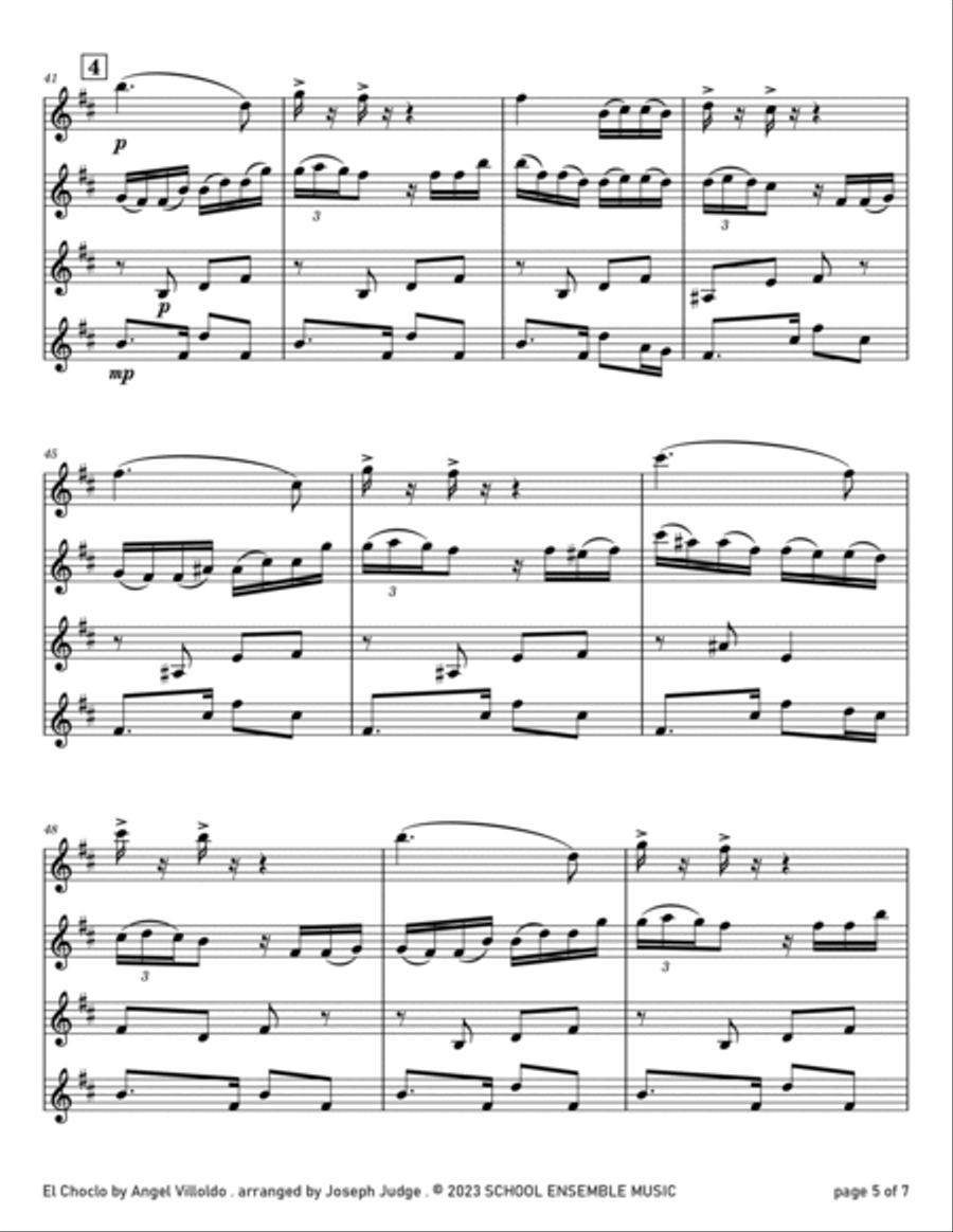 El Choclo by Villoldo for Clarinet Quartet in Schools Clarinet Quartet scores gallery preview page 5