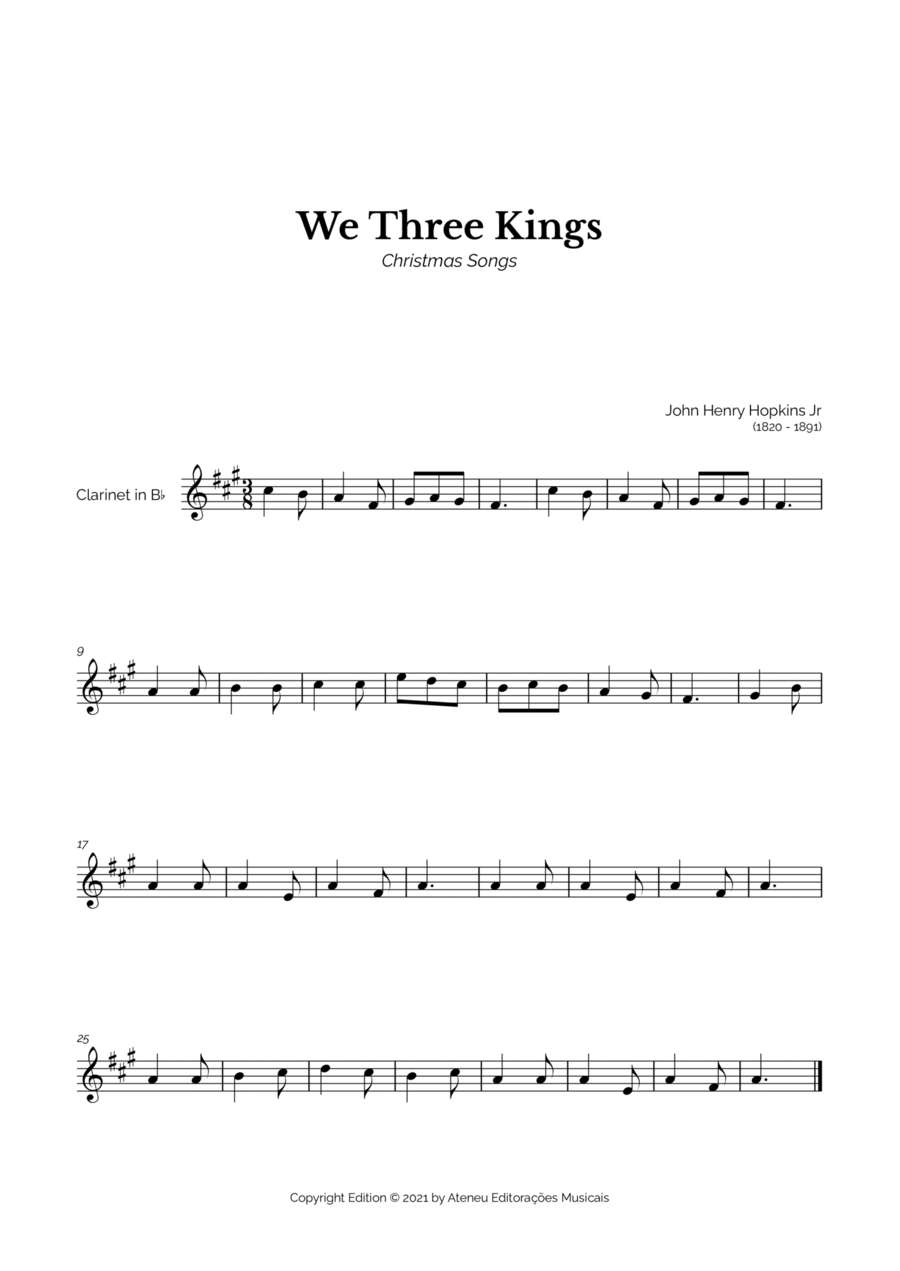 We Three Kings for Easy Clarinet Solo B-Flat Clarinet scores gallery preview page 1