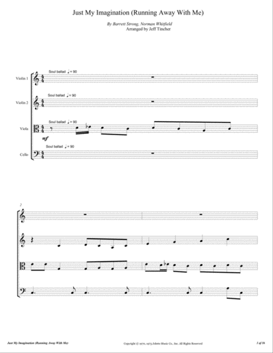 Just My Imagination (running Away With Me) String Quartet scores gallery preview page 2