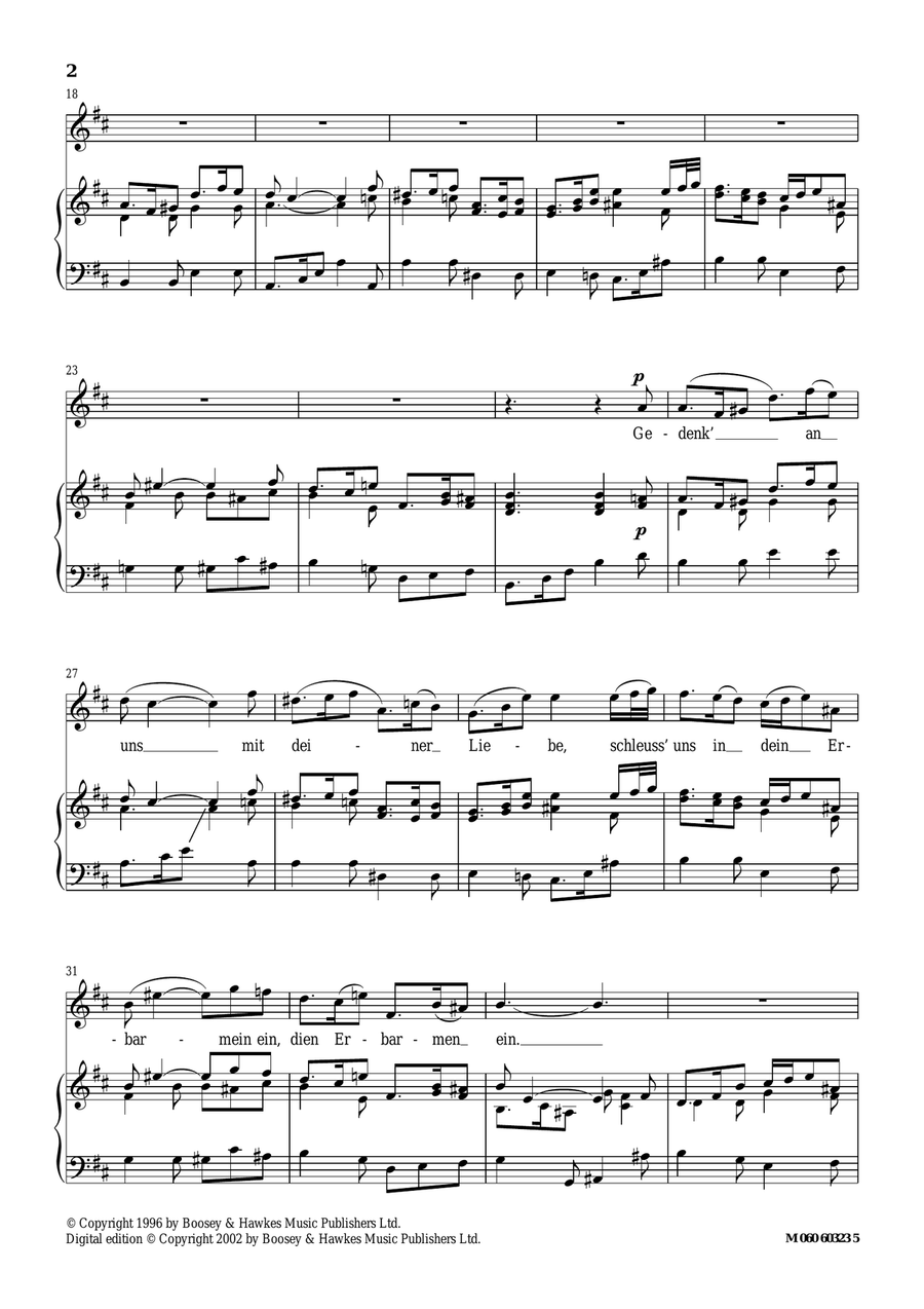 Gedenk An Uns Mit Deiner Liebe (Cantata 29 Wir Danken Dir, Gott ) Piano, Vocal scores gallery preview page 2