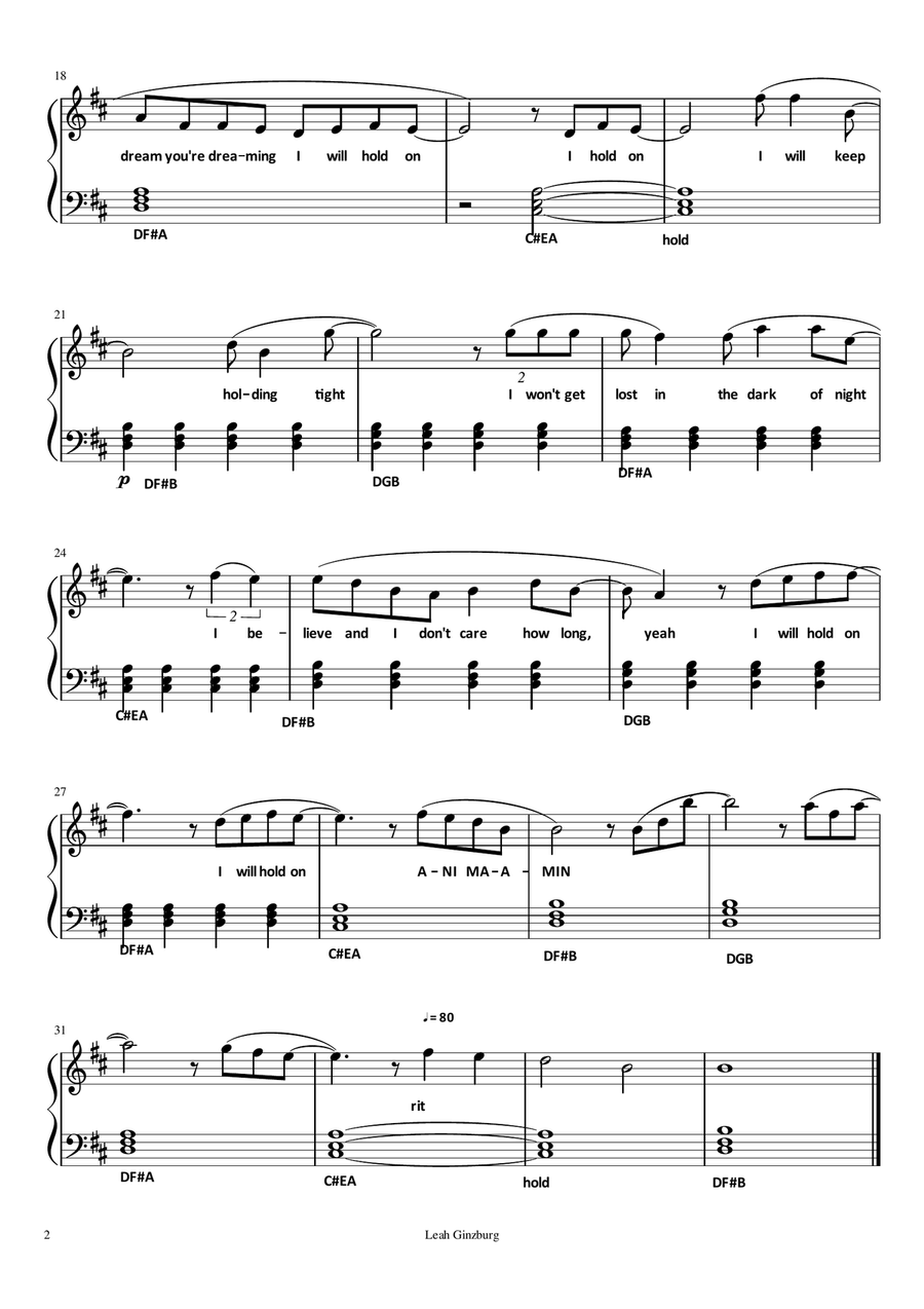 Ani Maamin (I Believe) by Tai Piano Solo scores gallery preview page 2
