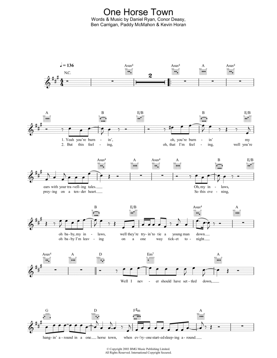One Horse Town Piano scores gallery preview page 1