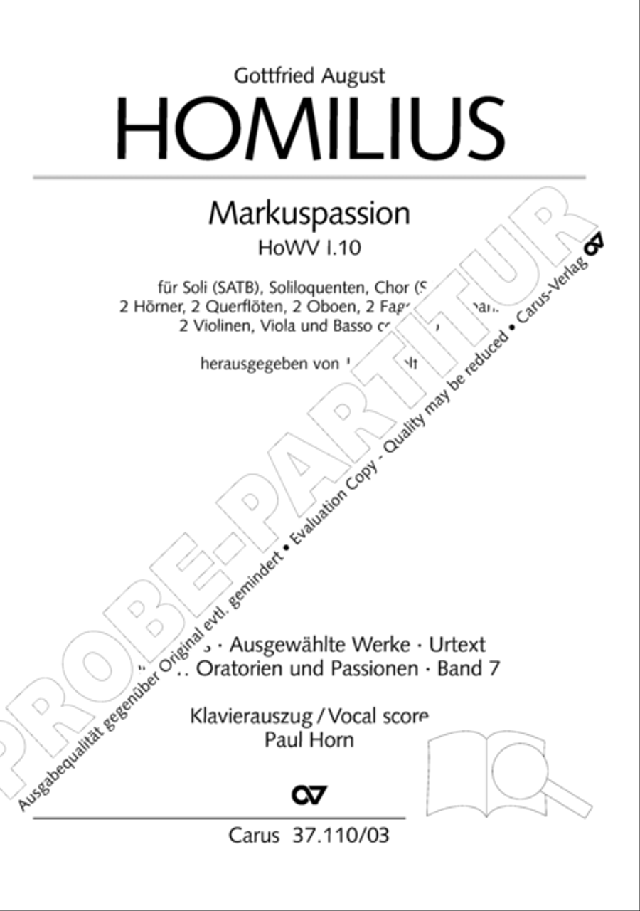 Markuspassion. Werkausgabe Reihe 1, Bd. 7 (Homilius) 4-Part scores gallery preview page 2