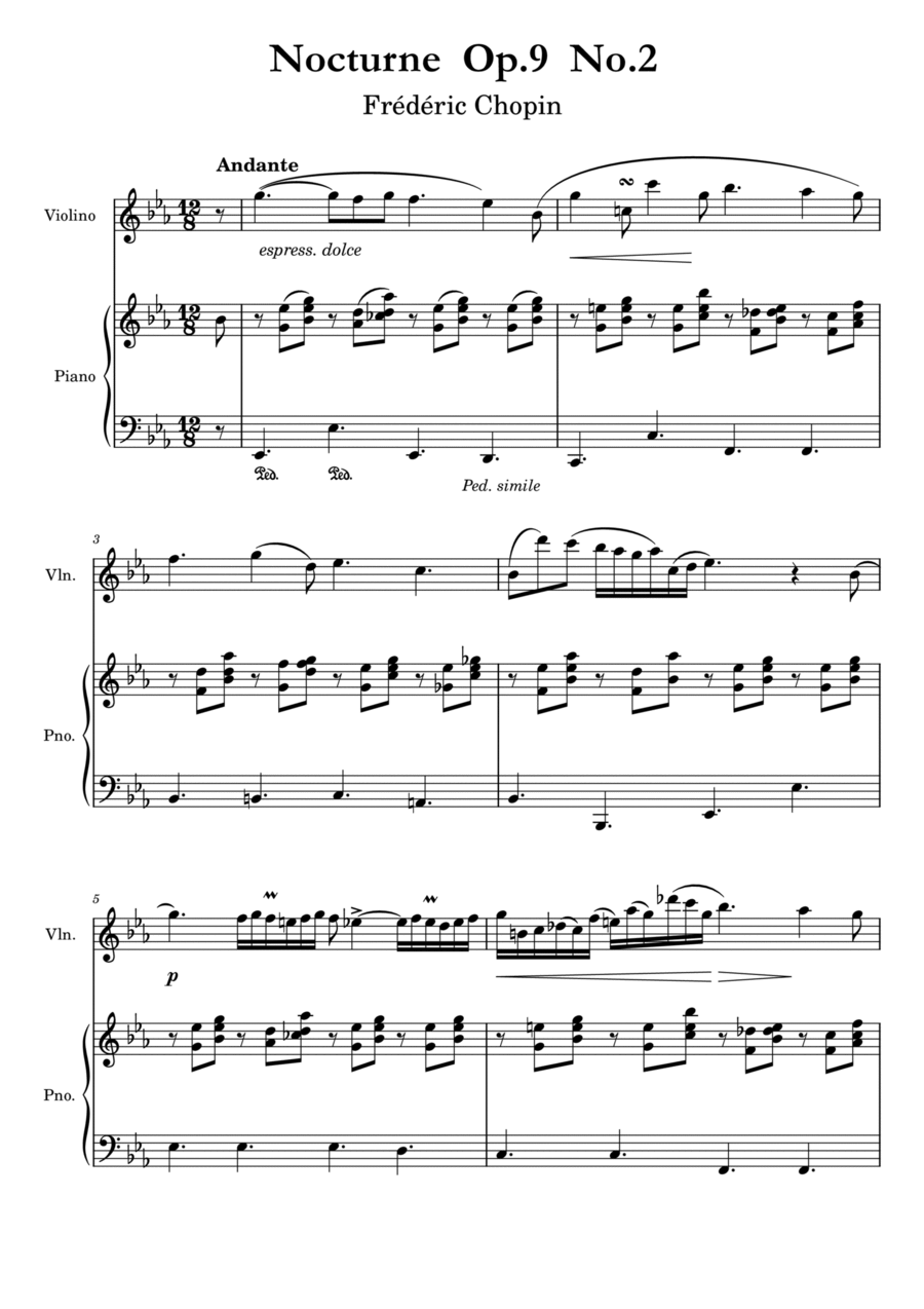 Chopin - Nocturne Op.9 No.2 - Violin and Piano Violin Solo scores gallery preview page 1