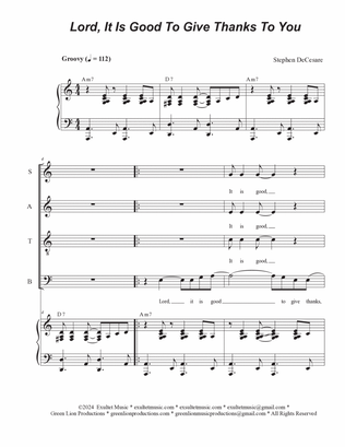 Lord, It Is Good To Give Thanks To You (Vocal Quartet - (SATB)