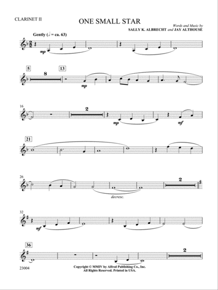 One Small Star: 2nd B-flat Clarinet B-Flat Clarinet scores gallery preview page 1