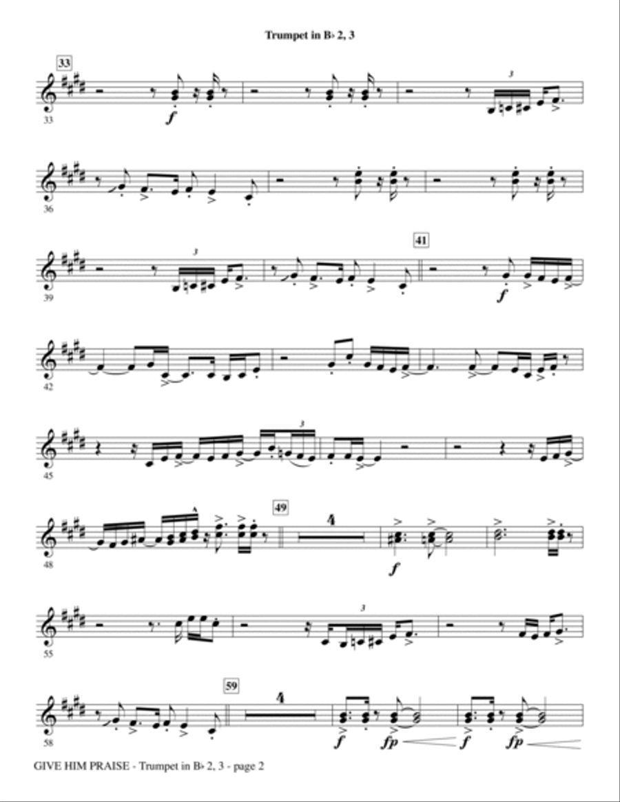 Give Him Praise - Bb Trumpet 2,3 Choir scores gallery preview page 2