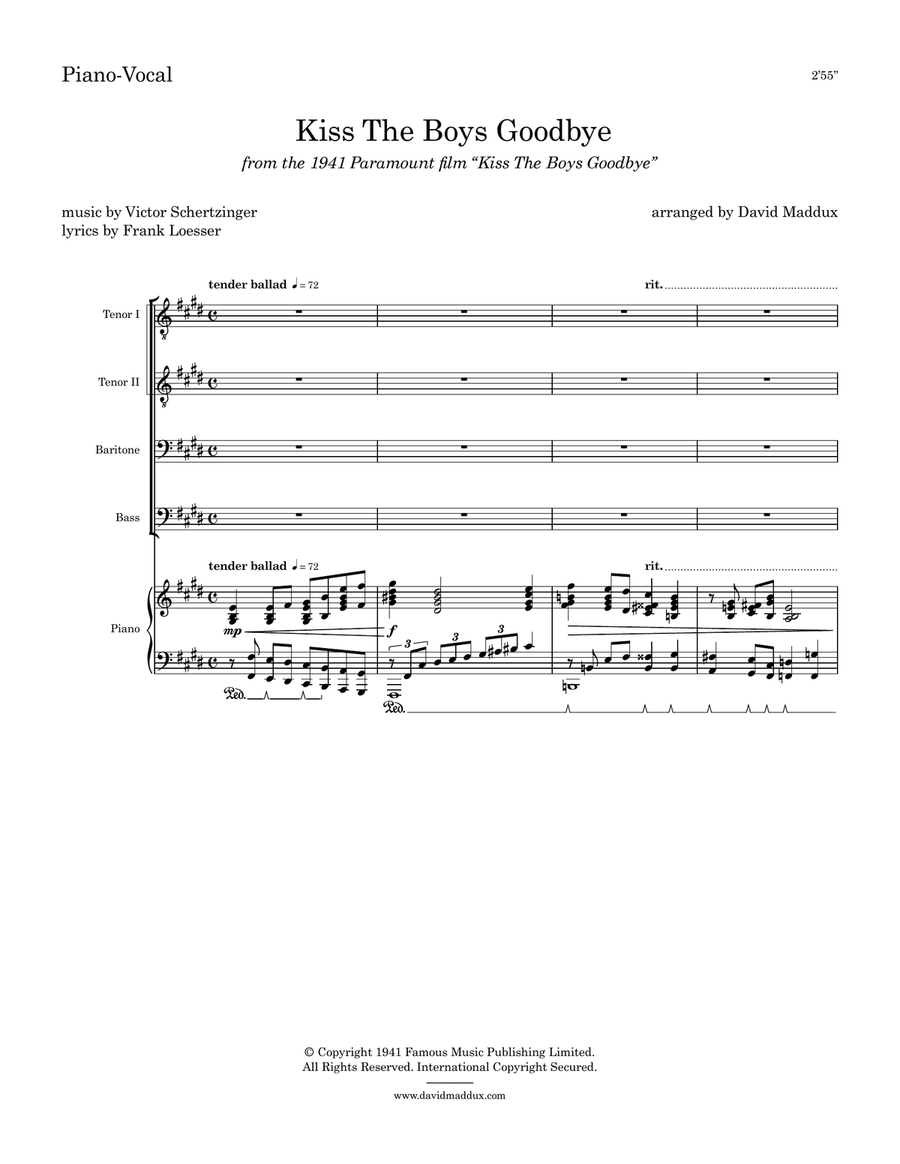 Kiss The Boys Goodbye by David Maddux TTBB - Digital Sheet Music