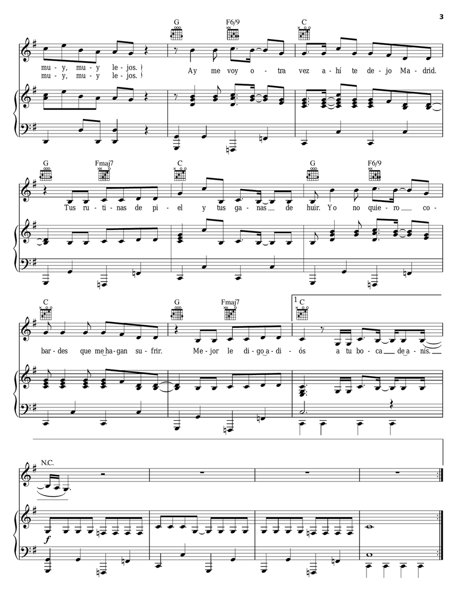 Te Dejo Madrid Te Dejo Madrid Piano, Vocal, Guitar scores gallery preview page 3