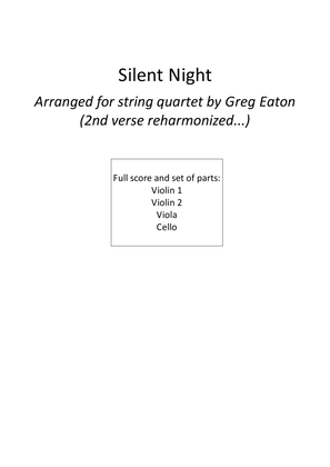 Book cover for Silent Night. Arranged for String Quartet by Greg Eaton. 2nd verse reharmonized for a richer, more c