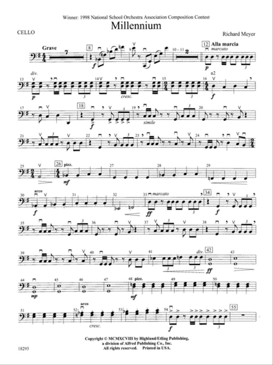 Millennium: Cello Full Orchestra scores gallery preview page 1