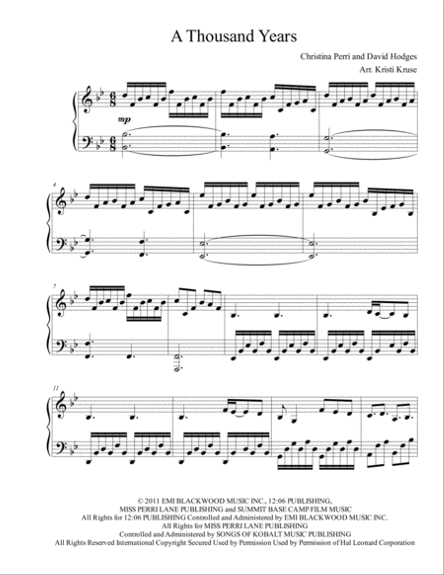 A Thousand Years Piano Solo scores gallery preview page 1
