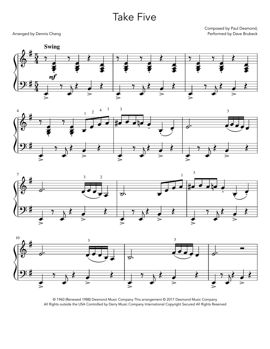 Take Five Easy Piano scores gallery preview page 1