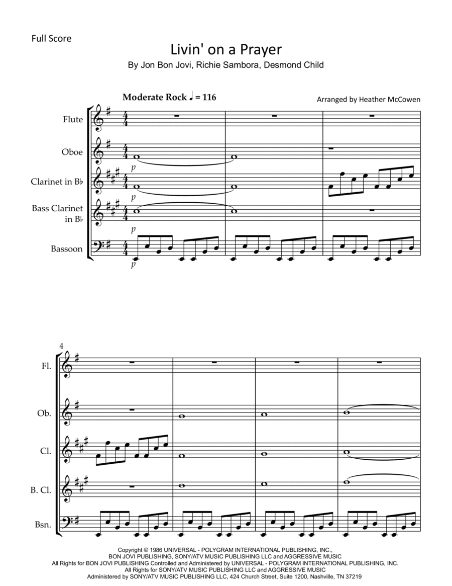 Livin' On A Prayer Woodwind Quintet scores gallery preview page 1