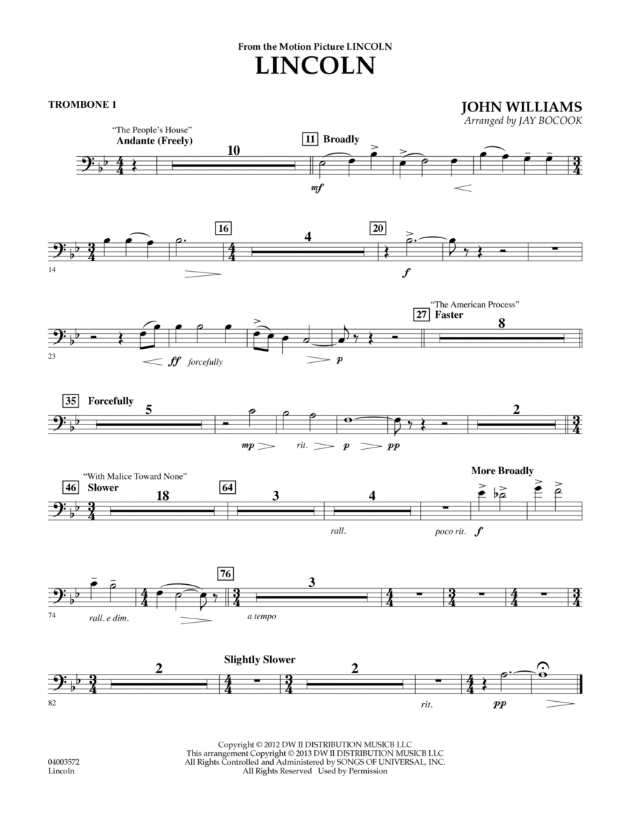 Lincoln - Trombone 1 Lincoln - Trombone 1 Concert Band scores gallery preview page 1