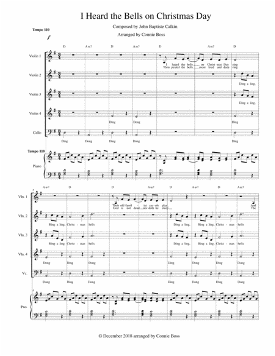 I Heard the Bells On Christmas Day - Strings and piano Piano Trio scores gallery preview page 1