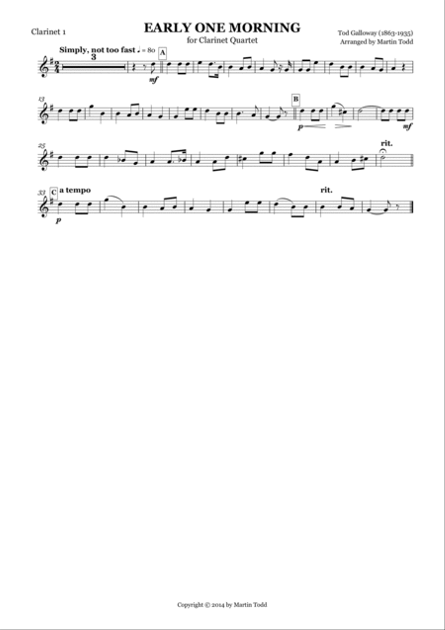 Early One Morning for Clarinet Quartet Clarinet Quartet scores gallery preview page 2