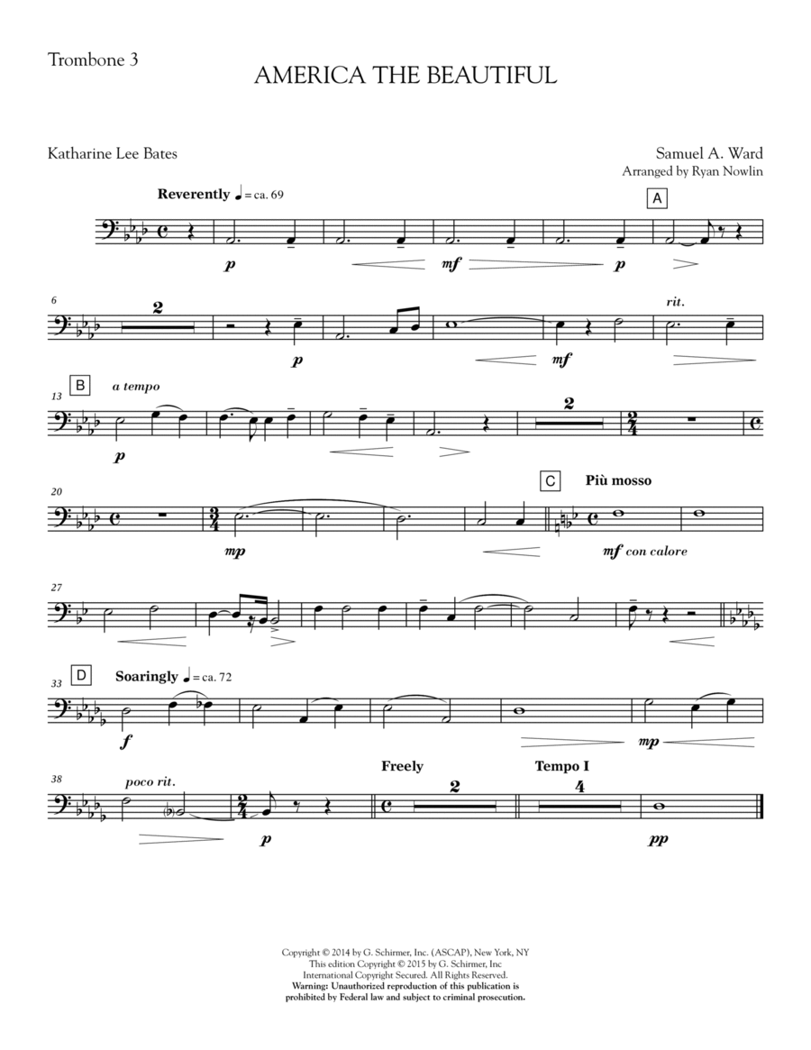 America, the Beautiful - Trombone 3 Choir scores gallery preview page 1