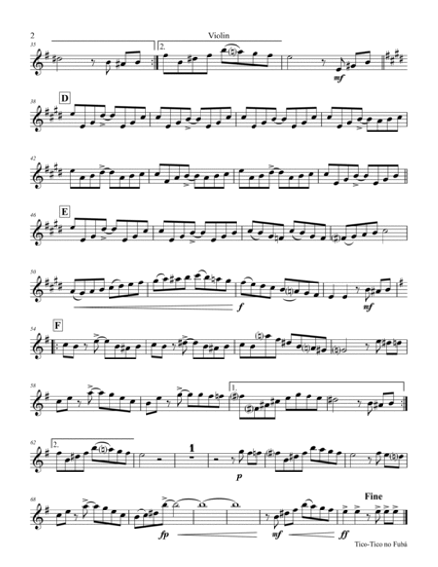 Tico-Tico no Fubá - Choro - Key: E-minor - Piano and Violin Violin Solo scores gallery preview page 6