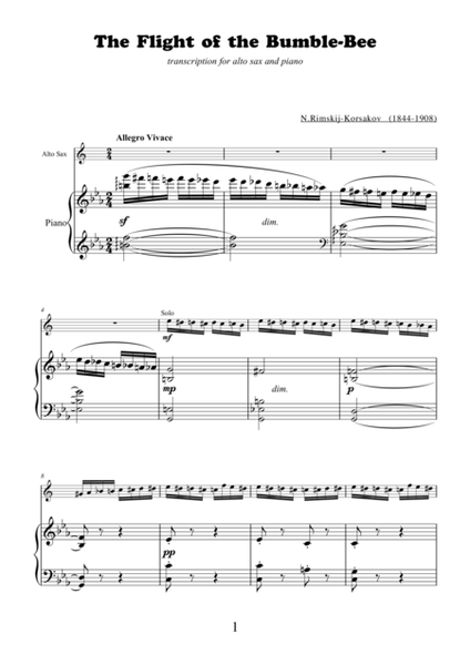 The Flight of the Bumblebee by Nikolai Rimsky-Korsakov, transcription for alto saxophone and piano