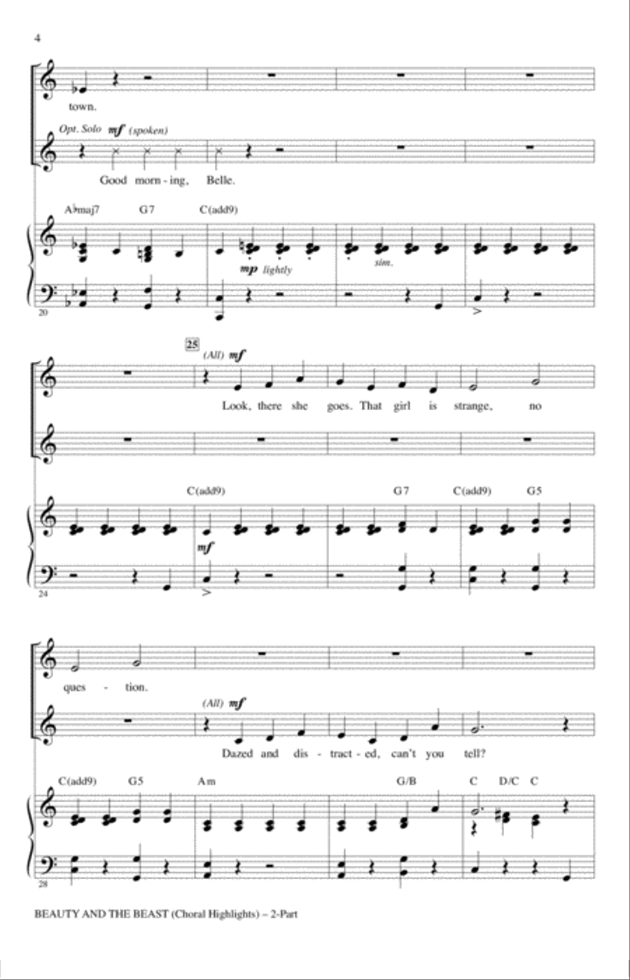 Beauty and The Beast (Choral Highlights) 2-Part scores gallery preview page 3