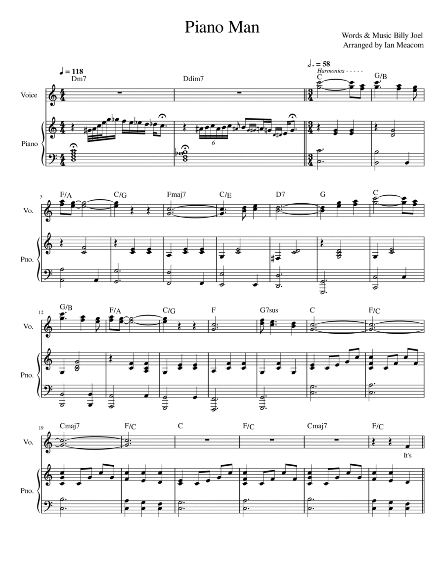 Piano Man Voice scores gallery preview page 1