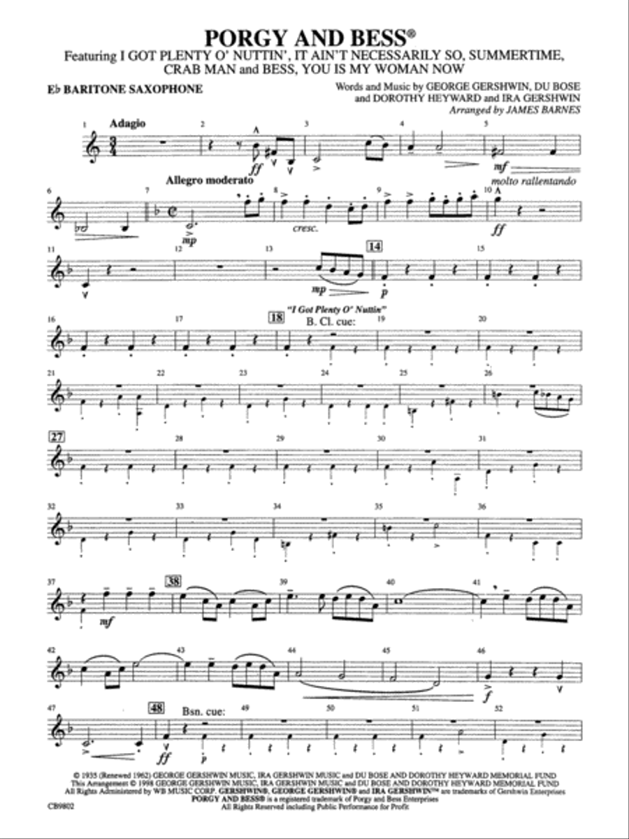 Porgy and Bess® (Medley): E-flat Baritone Saxophone Concert Band scores gallery preview page 1
